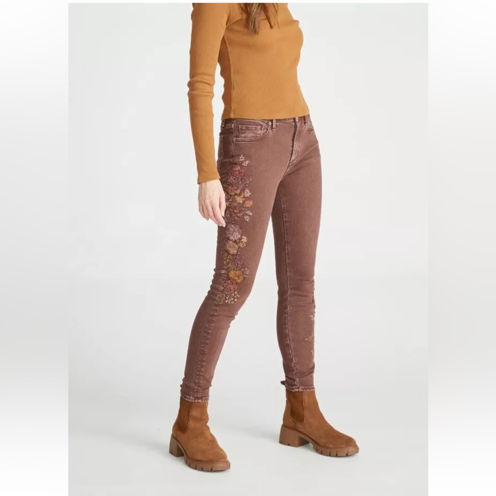 NWT Driftwood Free People Embroidered Jackie Brown Denim Pants